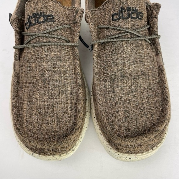 Hey Dude Wally Eco Linen Dark Brown Slip On Casual Moc Chukka Canvas Shoes - Picture 3 of 13